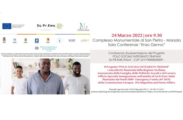 Marsala. Conferenza presentazione Progetto “Polo sociale Integrato Trapani” – Su.Pr.Eme. Italia, giovedì 24 marzo, ore 9.30, complesso Monumentale ‘San Pietro’
