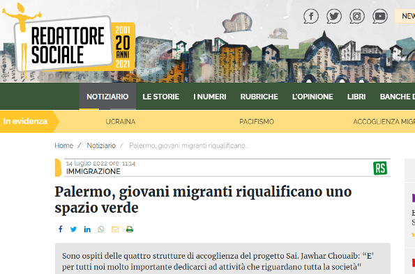 REDATTORE SOCIALE. 14 luglio 2022 – IMMIGRAZIONE Palermo, giovani migranti riqualificano uno spazio verde di Serena Termini