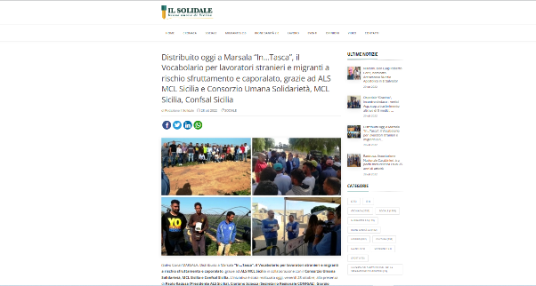 IL SOLIDALE (28.10.2022) Distribuito oggi a Marsala il Vocabolario “In…Tasca”,per lavoratori stranieri e migranti a sfruttamento e caporalato, grazie ad ALS MCL Sicilia e Consorzio Umana Solidarietà, MCL Sicilia, Confsal Sicilia