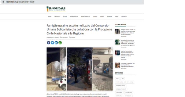 IL SOLIDALE (28.11.2022) Famiglie ucraine accolte nel Lazio dal Consorzio Umana Solidarietà che collabora con la Protezione Civile Nazionale e la Regione