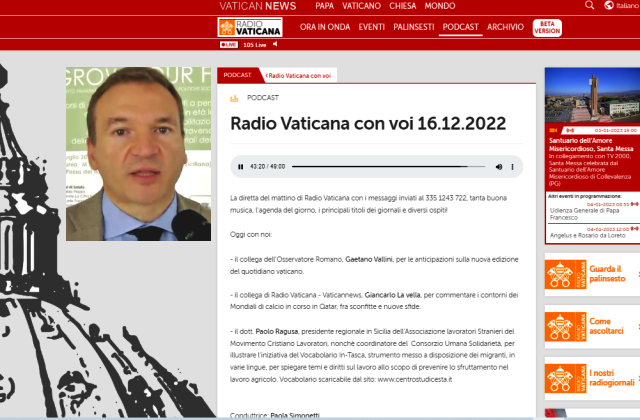 Radio Vaticana. Intervista al dott. Paolo Ragusa (Presidente di ALS-MCL Sicilia e coordinatore del Consorzio Umana Solidarietà)