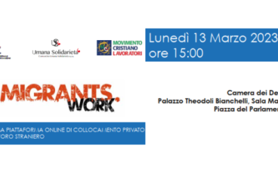 Il link per visualizzare e scaricare la Brochure della Presentazione di MIGRANTS.WORK la prima piattaforma ‘privata’ in Italia dedicata al lavoro straniero specializzata nel matching tra la domanda e l’offerta di lavoro che candida lavoratori stranieri (Roma, lunedì 13 marzo, ore 15, Camera dei Deputati, Palazzo Theodoli Bianchelli – Sala “Matteotti”)