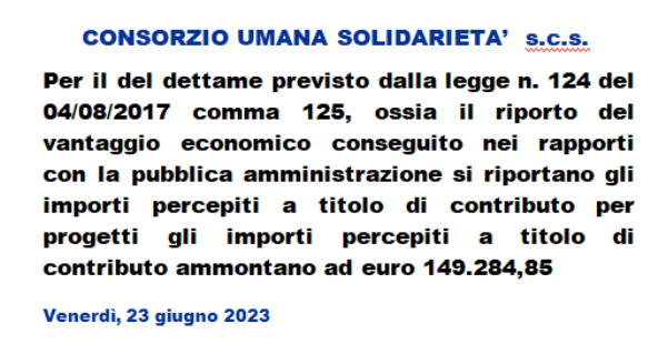RENDICONTAZIONE DEI CONTRIBUTI PUBBLICI RICEVUTI NELL’ANNO 2022