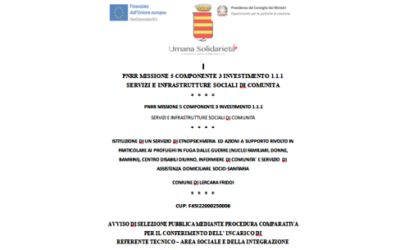 AVVISO DI SELEZIONE PUBBLICA MEDIANTE PROCEDURA COMPARATIVA PER IL CONFERIMENTO DELL’INCARICO DI REFERENTE TECNICO – AREA SOCIALE E DELLA INTEGRAZIONE (Domande entro il 27 giugno 2023) / ISTITUZIONE DI UN SERVIZIO DI ETNOPSICHIATRIA ED AZIONI A SUPPORTO RIVOLTO IN PARTICOLARE AI PROFUGHI IN FUGA DALLE GUERRE (NUCLEI FAMILIARI, DONNE, BAMBINI), CENTRO DISABILI DIURNO, INFERMIERE DI COMUNITA’ E SERVIZIO DI ASSISTENZA DOMICILIARE SOCIO-SANITARIA COMUNE DI LERCARA FRIDDI / CUP: F45I22000250006 / PNRR MISSIONE 5 COMPONENTE 3 INVESTIMENTO 1.1.1 SERVIZI E INFRASTRUTTURE SOCIALI DI COMUNITA.