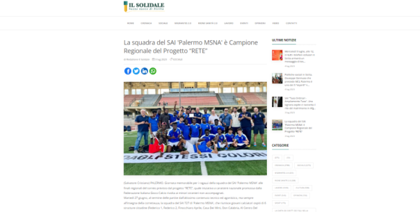 IL SOLIDALE (03.07.2023) La squadra del SAI ‘Palermo MSNA’ è Campione Regionale del Progetto “RETE”