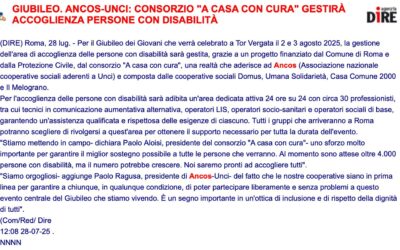 Giubileo dei Giovani: il Consorzio “A Casa con Cura” gestirà l’accoglienza delle persone con disabilità. (Partecipa anche il Consorzio Umana Solidarietà)
