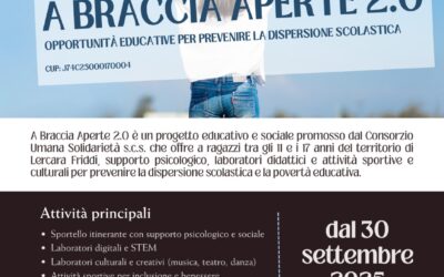 Al via “A Braccia Aperte 2.0”: opportunità educative per prevenire la dispersione scolastica