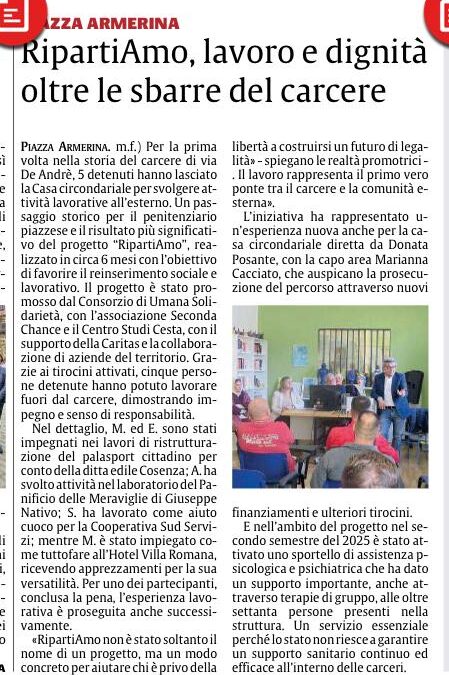 RipartiAmo: lavoro e formazione per il futuro dei detenuti di Piazza Armerina