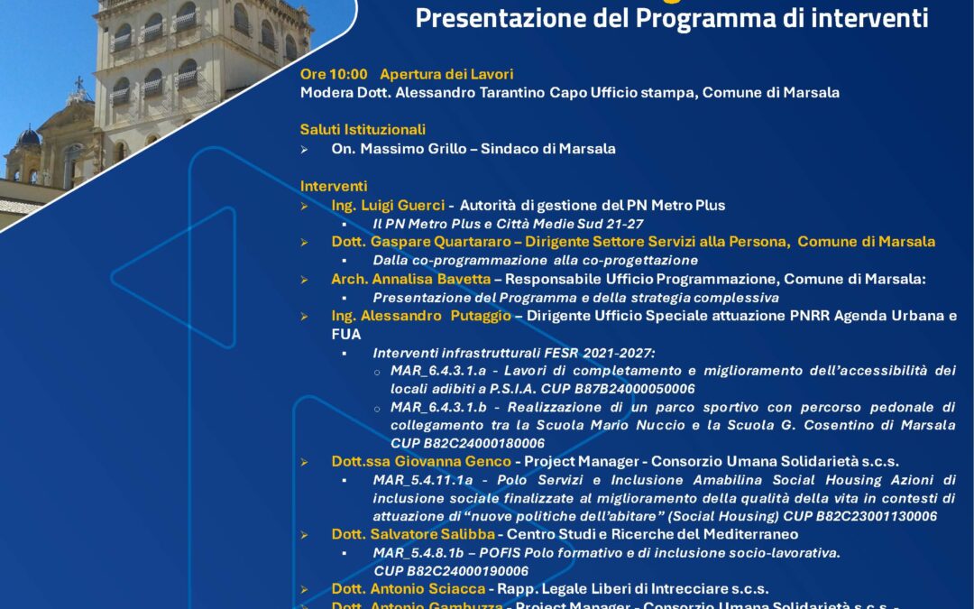 PN Metro Plus a Marsala, presentati gli interventi al Monumento ai Mille e nel quartiere Amabilina