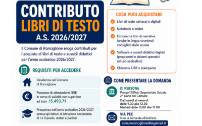 Contributo libri di testo 2026/2027 a Ronciglione: aperte le domande