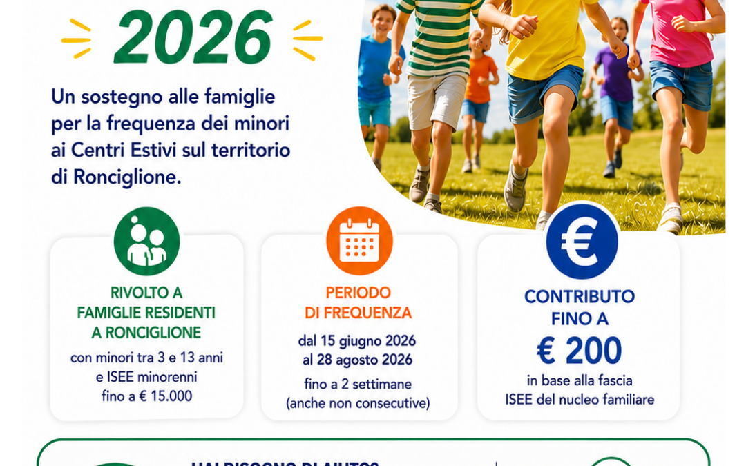 Contributi Centri Estivi 2026 a Ronciglione: domande dal 1° al 30 settembre