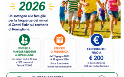 Contributi Centri Estivi 2026 a Ronciglione: domande dal 1° al 30 settembre