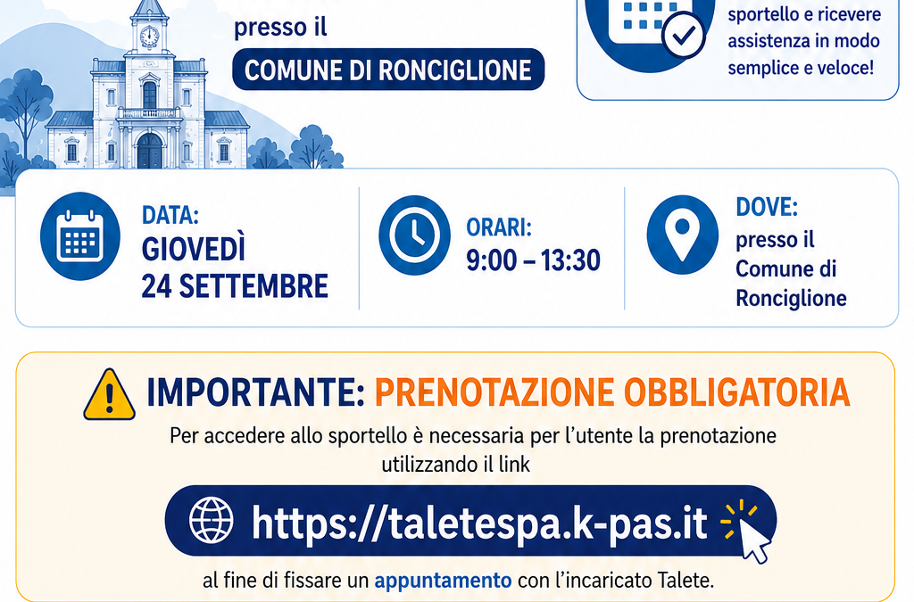 Nuova data di apertura dello Sportello Talete a Ronciglione